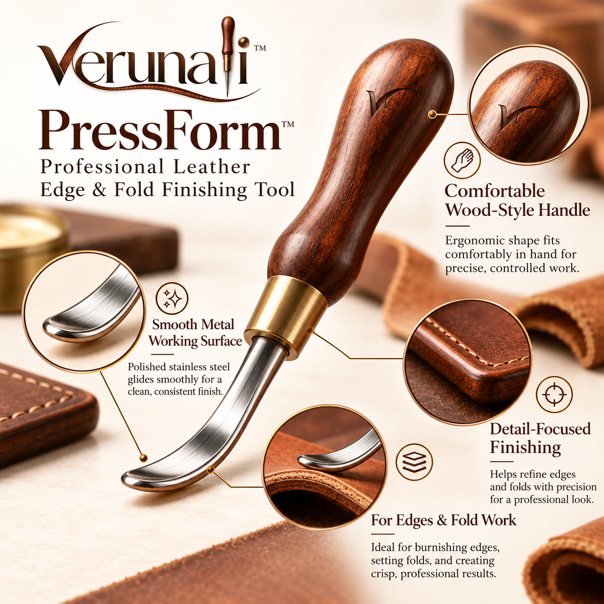 verunali™ PressForm Professional Leather Edge & Fold Finishing Tool