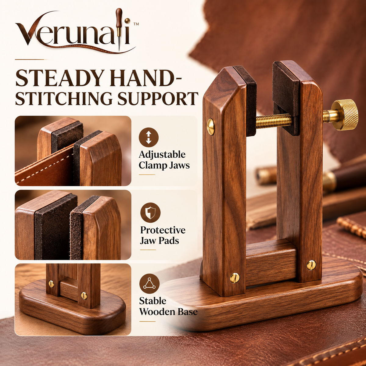 verunali™ StitchHold Wooden Leather Stitching Pony & Sewing Clamp