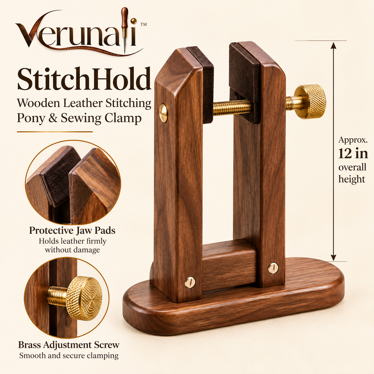 verunali™ StitchHold Wooden Leather Stitching Pony & Sewing Clamp