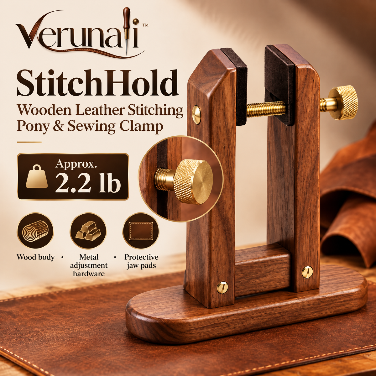 verunali™ StitchHold Wooden Leather Stitching Pony & Sewing Clamp