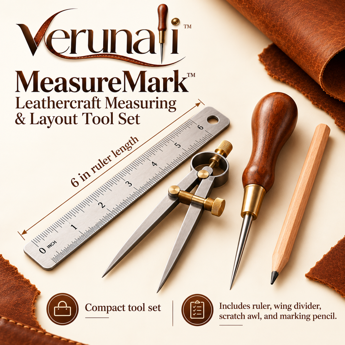 verunali™ MeasureMark Leathercraft Measuring & Layout Tool Set