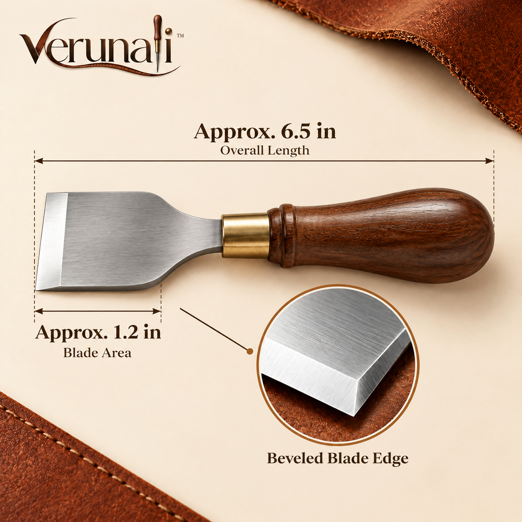 verunali™ EdgeThin Leather Skiving Knife with Ergonomic Wood Handle