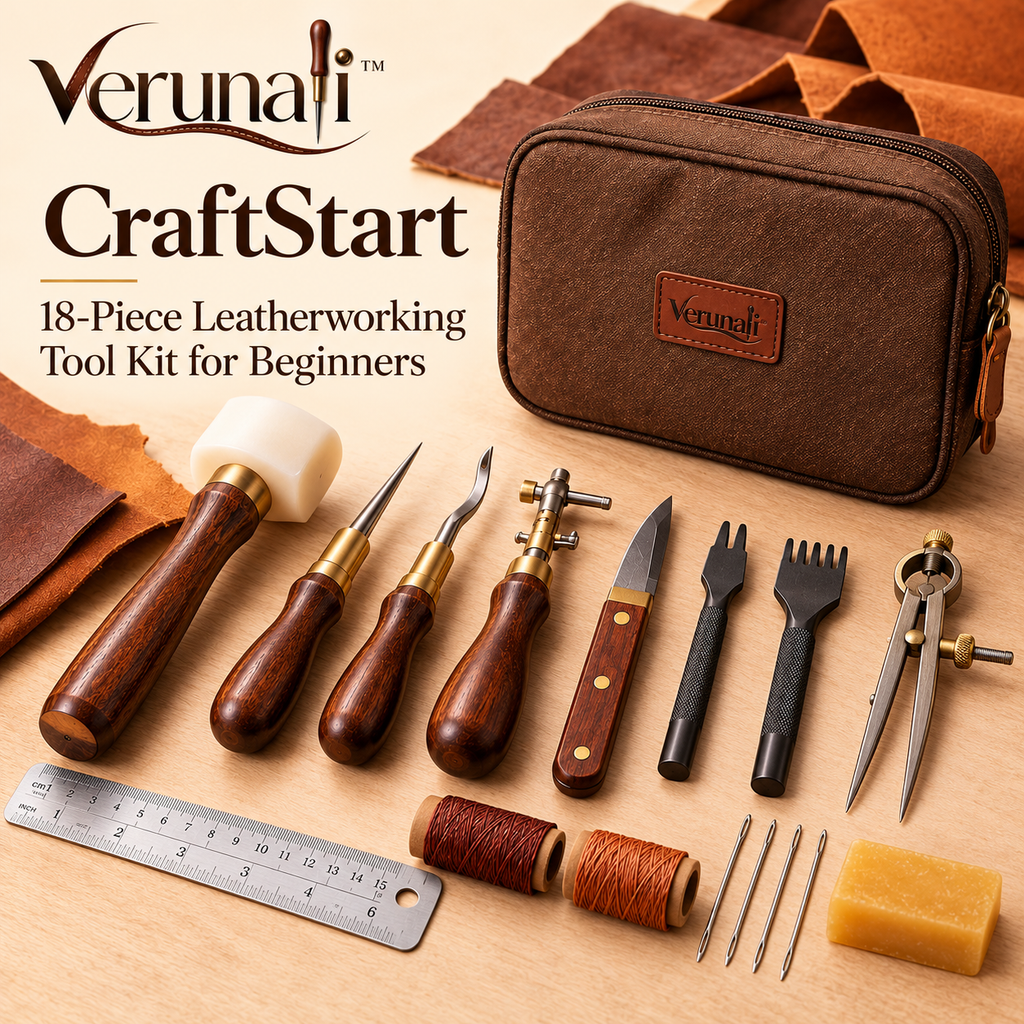 verunali™ CraftStart 18-Piece Leatherworking Tool Kit for Beginners
