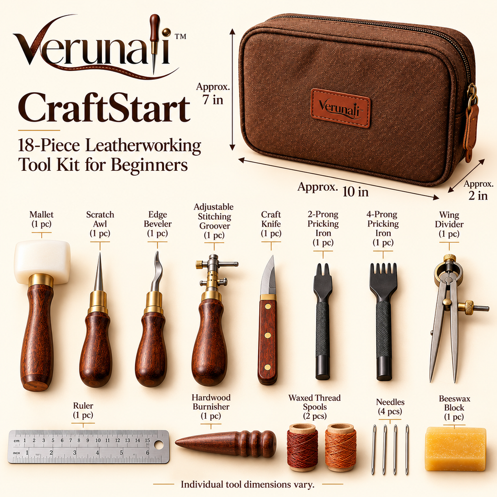 verunali™ CraftStart 18-Piece Leatherworking Tool Kit for Beginners