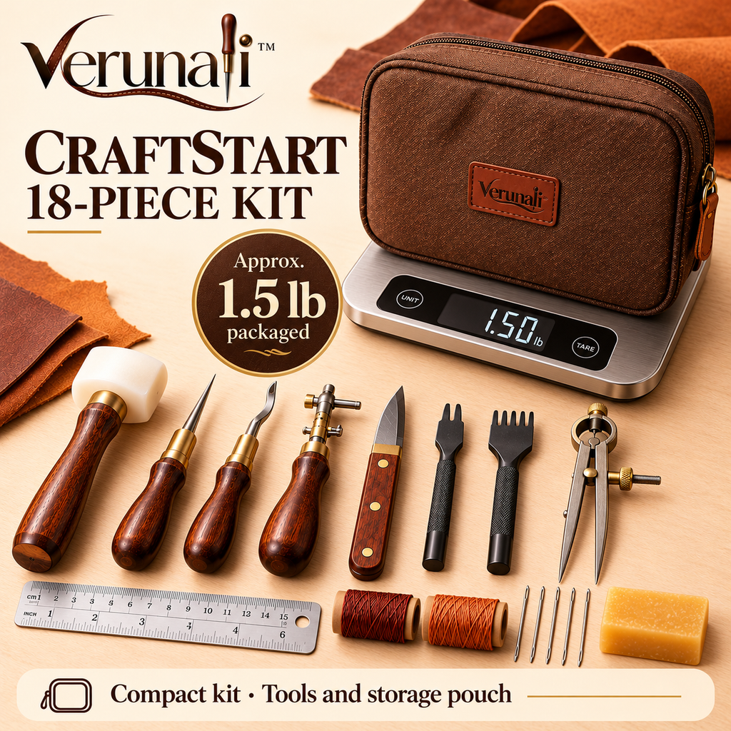 verunali™ CraftStart 18-Piece Leatherworking Tool Kit for Beginners
