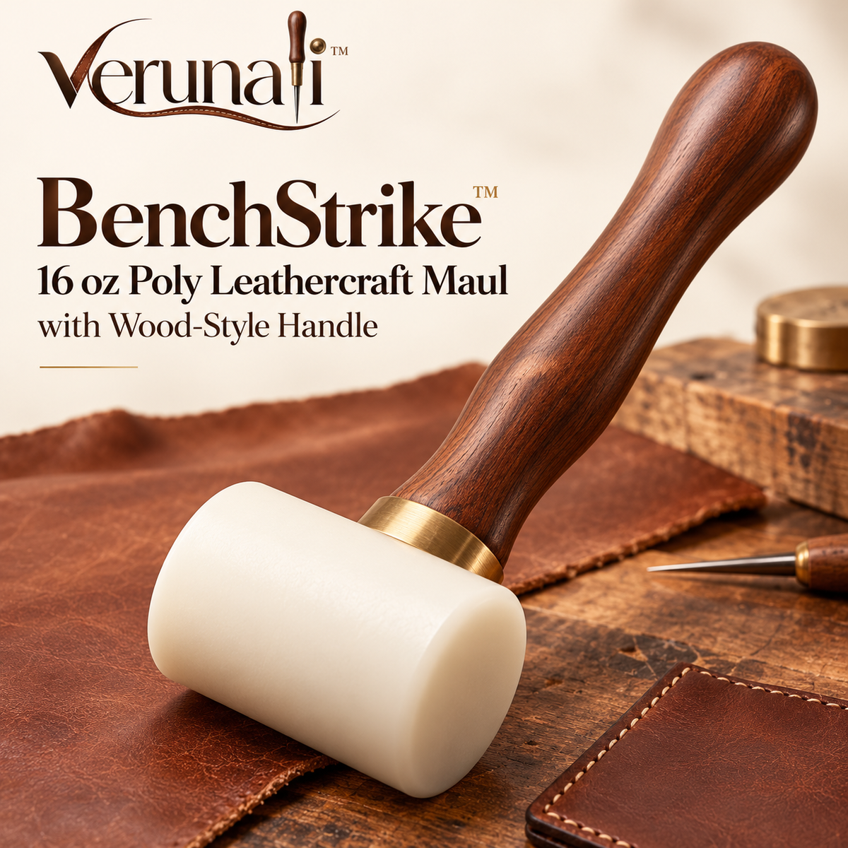 verunali™ BenchStrike 16 oz Poly Leathercraft Maul with Wood-Style Handle