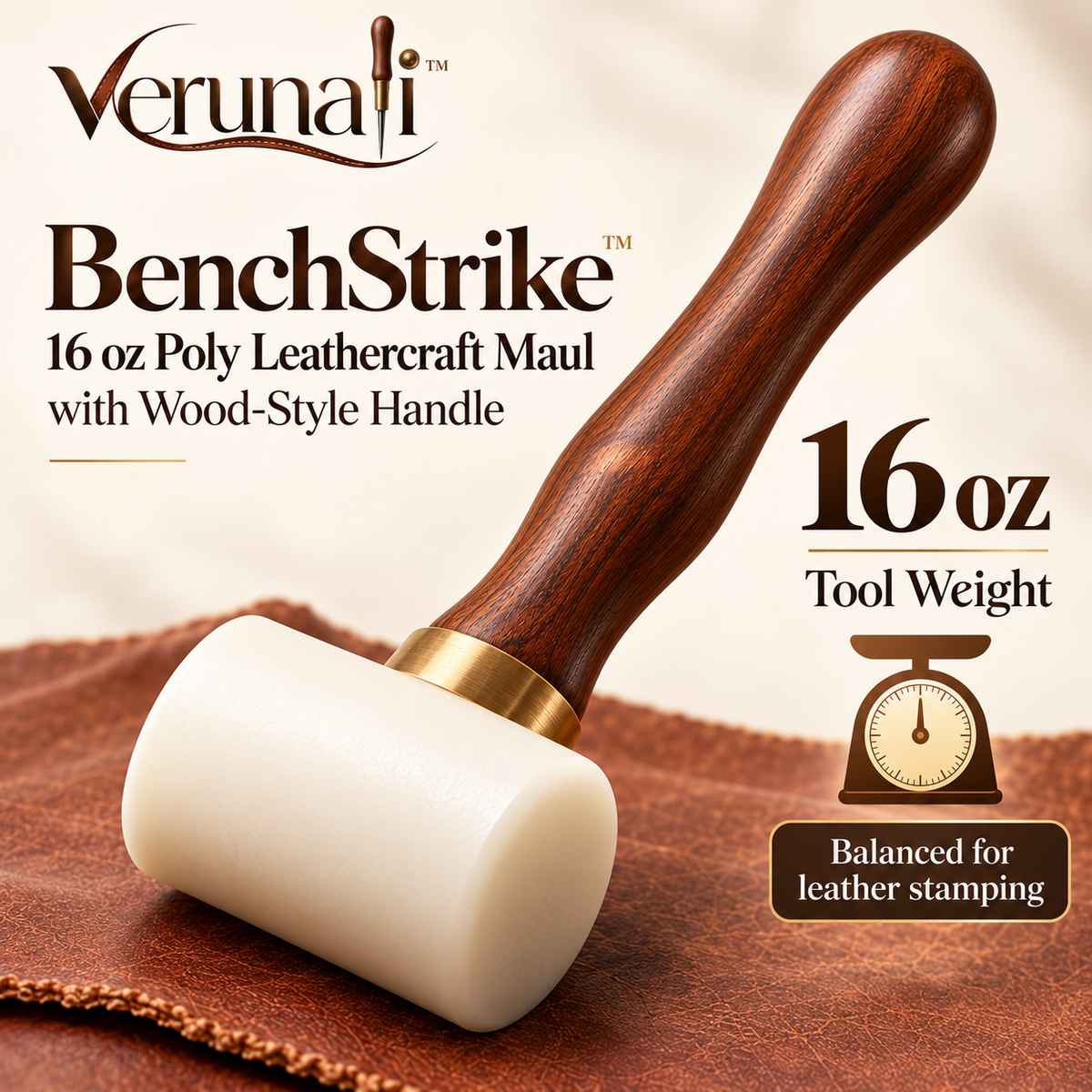 verunali™ BenchStrike 16 oz Poly Leathercraft Maul with Wood-Style Handle