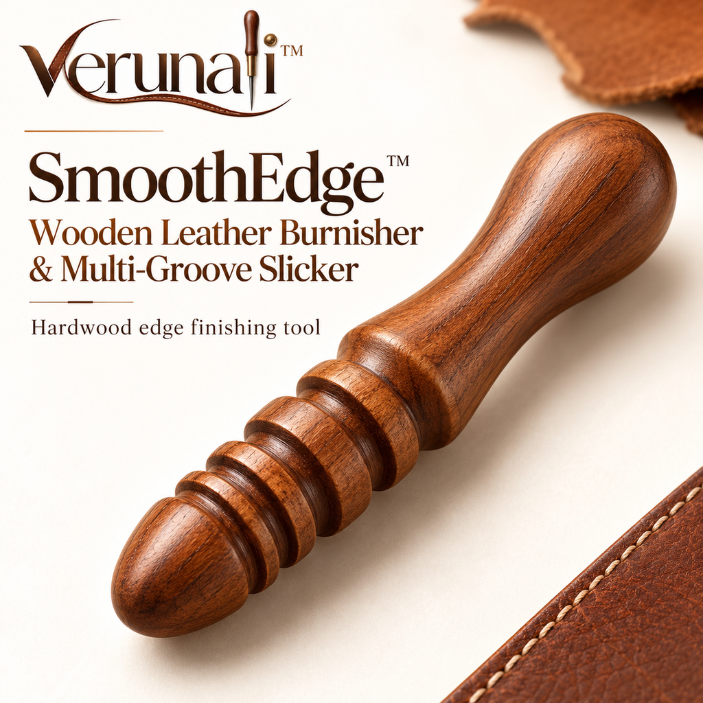verunali™ SmoothEdge Wooden Leather Burnisher & Multi-Groove Slicker