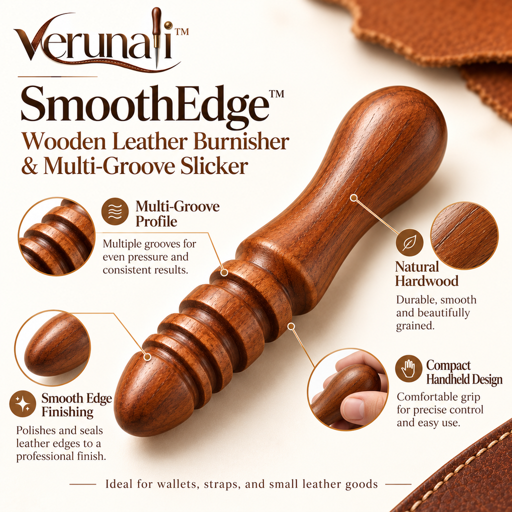 verunali™ SmoothEdge Wooden Leather Burnisher & Multi-Groove Slicker