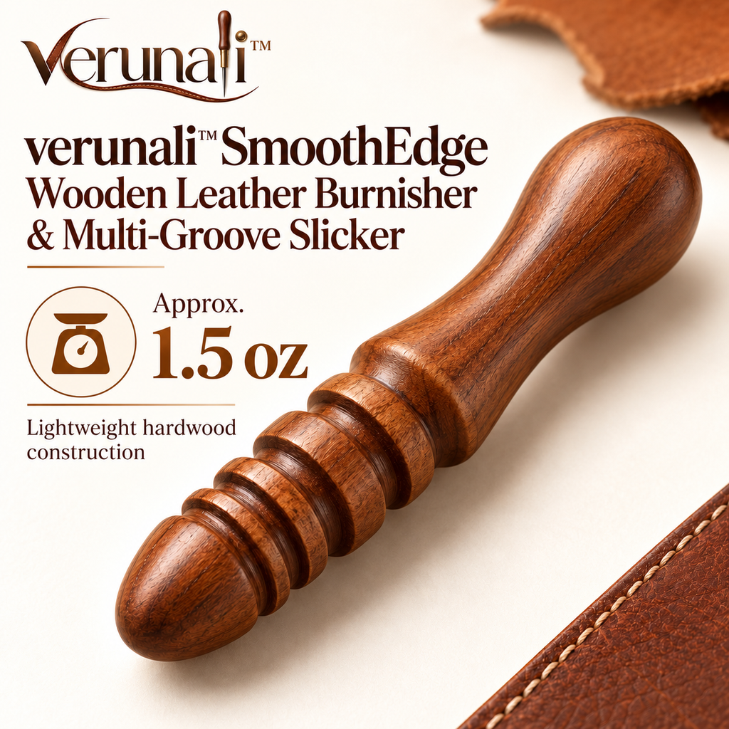 verunali™ SmoothEdge Wooden Leather Burnisher & Multi-Groove Slicker