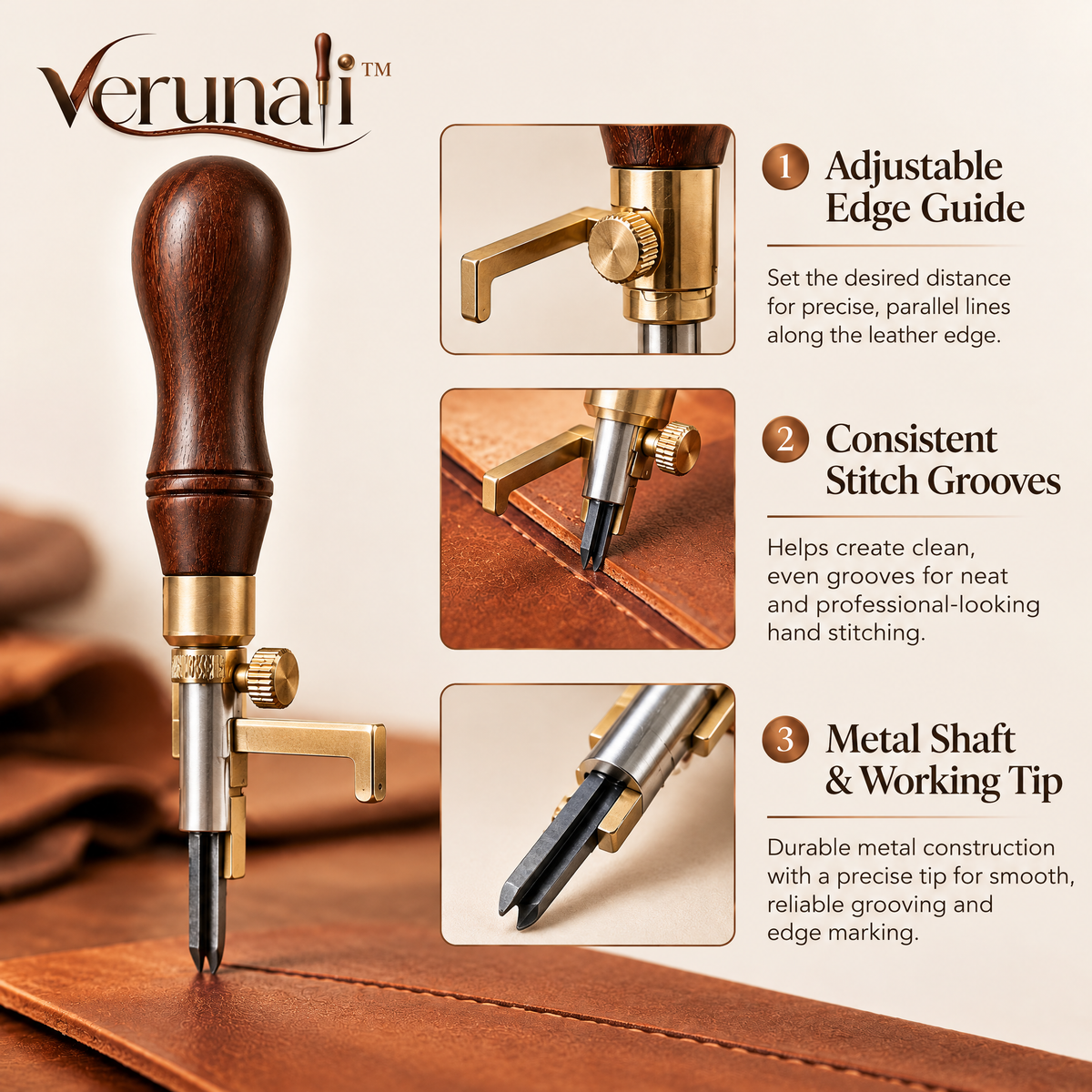 verunali™ LineCraft Adjustable Leather Stitching Groover & Edge Marker