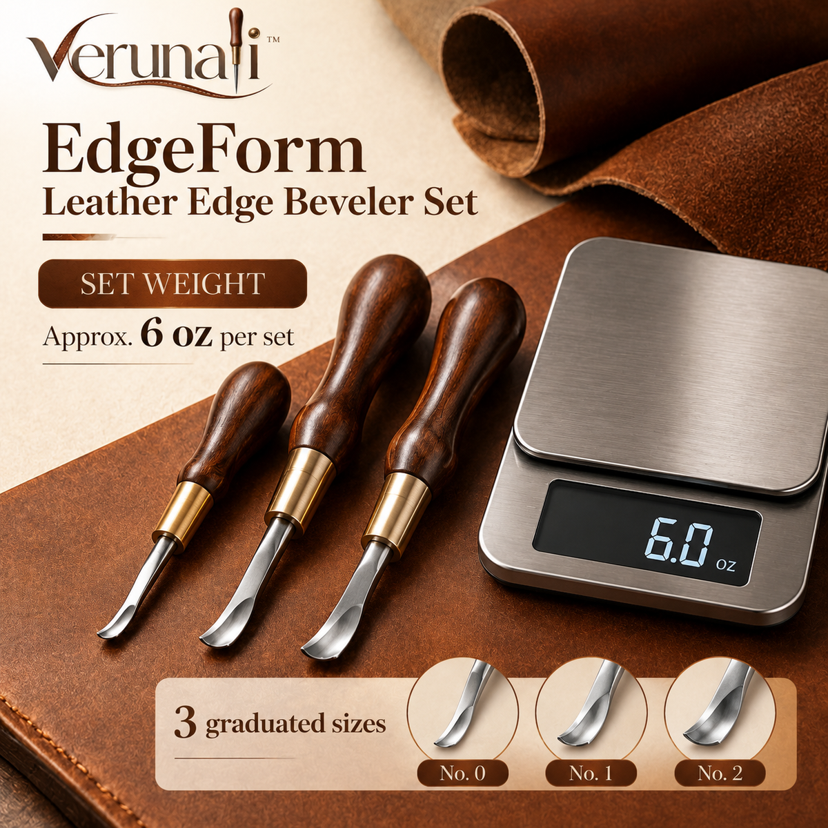 verunali™ EdgeForm Leather Edge Beveler Set, 3 Sizes