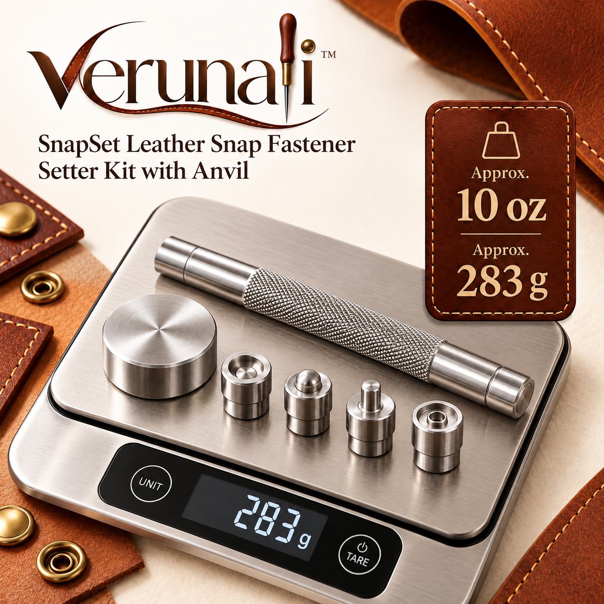 verunali™ SnapSet Leather Snap Fastener Setter Kit with Anvil