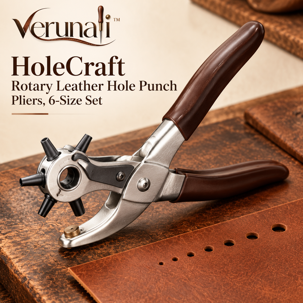 verunali™ HoleCraft Rotary Leather Hole Punch Pliers, 6-Size Set