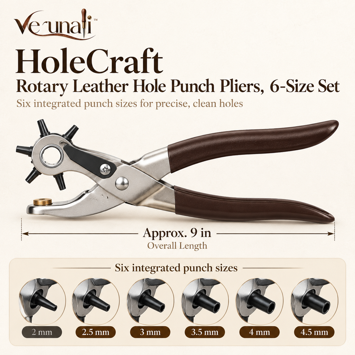 verunali™ HoleCraft Rotary Leather Hole Punch Pliers, 6-Size Set
