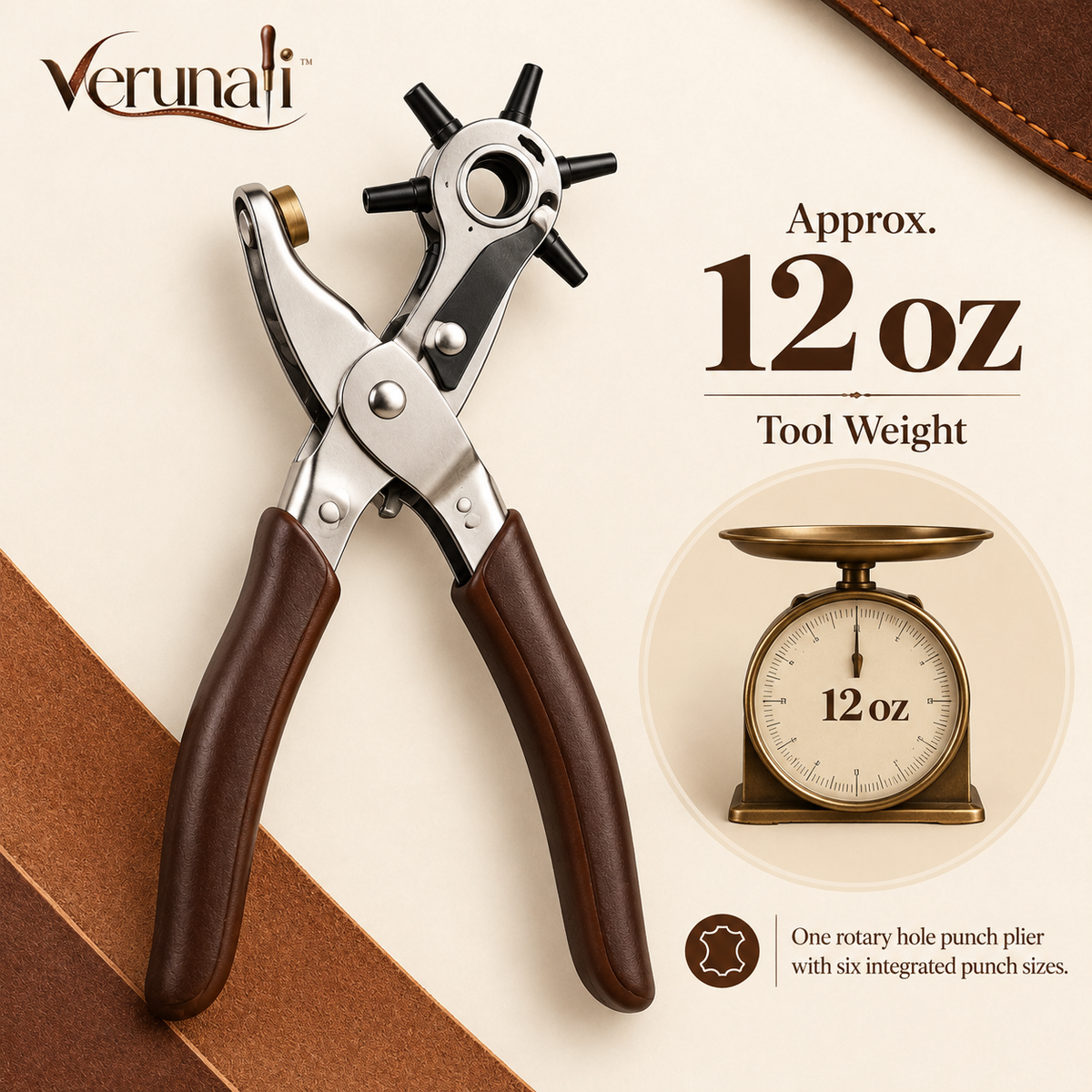 verunali™ HoleCraft Rotary Leather Hole Punch Pliers, 6-Size Set