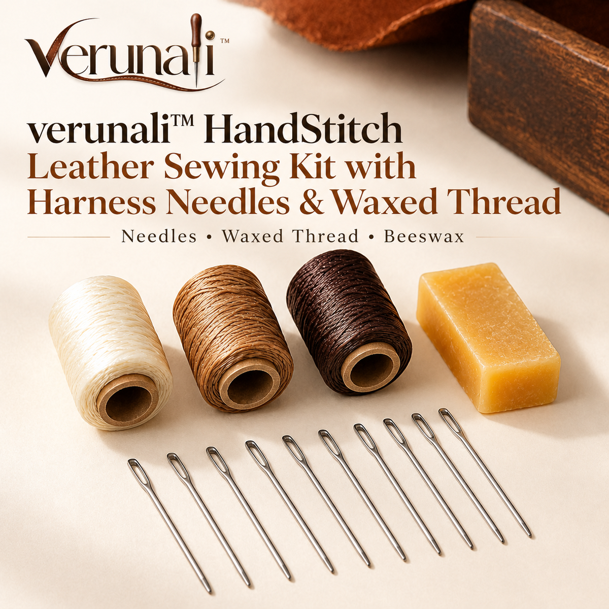 verunali™ HandStitch Leather Sewing Kit with Harness Needles & Waxed Thread