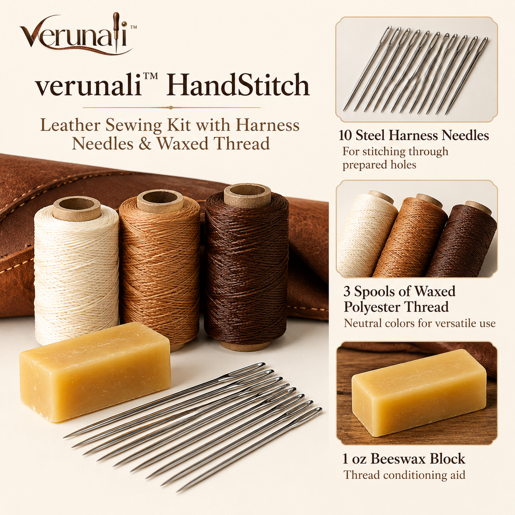 verunali™ HandStitch Leather Sewing Kit with Harness Needles & Waxed Thread