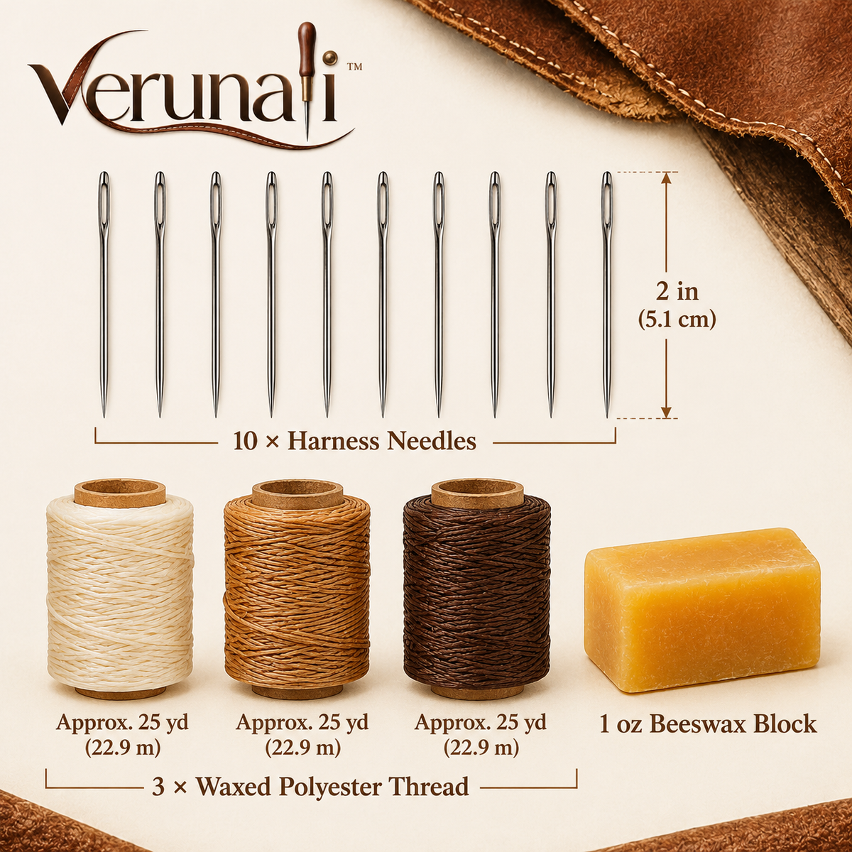 verunali™ HandStitch Leather Sewing Kit with Harness Needles & Waxed Thread