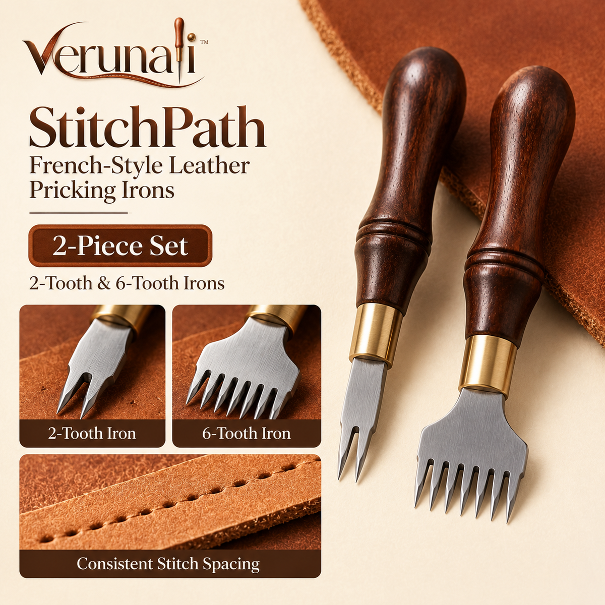verunali™ StitchPath French-Style Leather Pricking Irons, 2-Piece Set